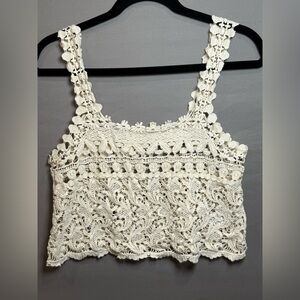 Urban Outfitters Staring at Stars Cream Lace Crop Top, Size XS